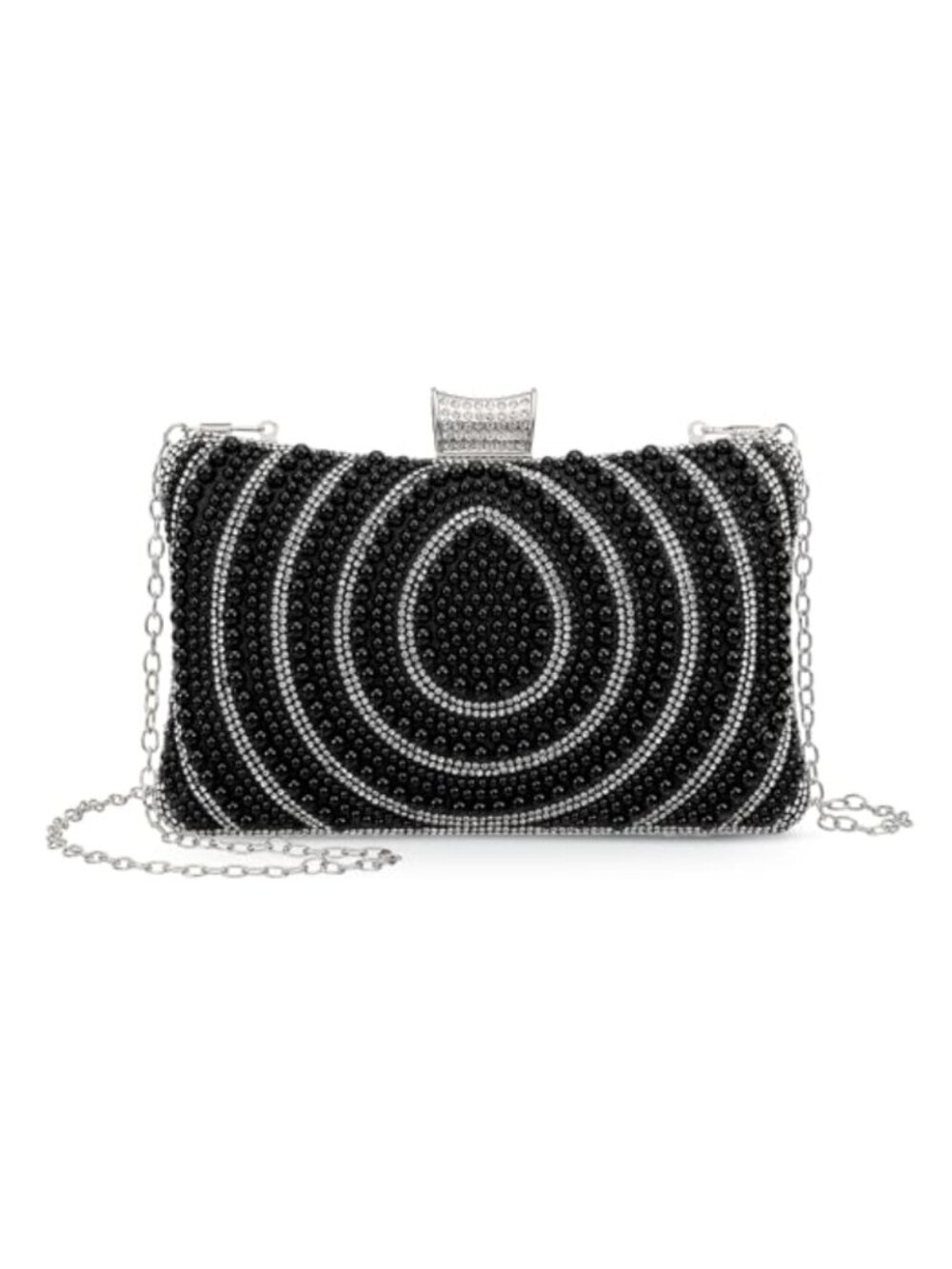 Pearl Sequin Evening Clutch with Rhinestones Detachable Strap Formal Wedding Bag